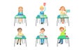 Primary Schools Pupils Sitting at Desks at Classroom, School Children Studying at School Lesson Vector Illustration Royalty Free Stock Photo