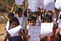 Primary students shows their greetings letters which were sent by the Chief minister of West Bengal to them