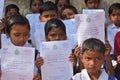 Primary students shows their greetings letters which were sent by the Chief minister of West Bengal to them