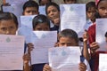 Primary students shows their greetings letters which were sent by the Chief minister of West Bengal to them