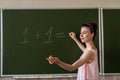 primary teacher written on chalkboard one add one Royalty Free Stock Photo