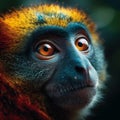 a primate with a colorful fur around it's face