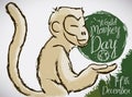 Primate with Sphere and doodles for World Monkey Day Celebration, Vector Illustration