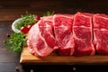 Prime beef, thinly sliced, displaying marbled textures of freshness