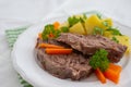 Prime boiled beef with root vegetables, Viennese Tafelspitz Royalty Free Stock Photo