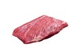 Prime choice flank steak, raw beef meat on marble board with herbs. Isolated on white background