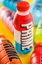 Prime Energy Drink . Bottle drink on yellow background