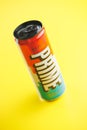Prime Energy Drink . Bottle drink on yellow background