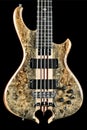 Prime example of Buckeye Burl Wood on Five String Electric Bass Guitar Royalty Free Stock Photo