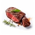 Prime Filet Mignon: Herb-sliced Steak On White Background