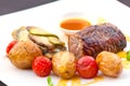 Prime grilled juicy beef steak with roasted vegetables Royalty Free Stock Photo