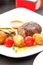 Prime grilled juicy beef steak with roasted vegetables Royalty Free Stock Photo