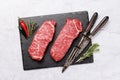 Prime marbled beef steaks. Raw sirloin steak