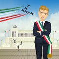 Prime Minister in front of the Quirinale and tricolor arrows in the background Royalty Free Stock Photo