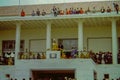 Prime Minister (and later President) Kwame Nkrumah addressing a crowd from a balcony in Accra, Ghana c.1959
