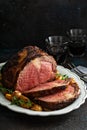 Prime rib roast sliced for celebration dinner Royalty Free Stock Photo