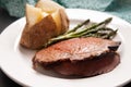 prime rib dinner with potato and asparagus Royalty Free Stock Photo