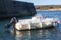 Primelin Ã¢â¬â France, October 04, 2018 : Cap Camarat boat at anchor in Primelin harbor