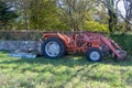Primelin Ã¢â¬â France, October 25, 2018 : tractor with mower parked in the backyard of a farm