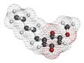 Primin primrose plant allergen molecule. 3D rendering. Atoms are represented as spheres with conventional color coding: hydrogen