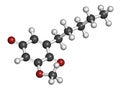 Primin primrose plant allergen molecule. 3D rendering. Atoms are represented as spheres with conventional color coding: hydrogen