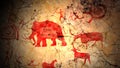 Primitive ancient art with bulls and elks Royalty Free Stock Photo