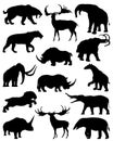 Primitive animals silhouette. Set of silhouettes primitive animals. Ancient animals.