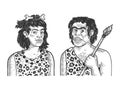 Primitive caveman family sketch vector