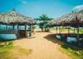 Primitive covered with reeds beach cabanas. Monrovia the capital of Liberia, Africa Royalty Free Stock Photo