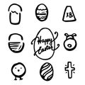 Primitive cute easter element set with bunny and eggs outlines, flat vector illustration Royalty Free Stock Photo