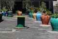 Colored pots with plants