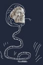 Primitive drawing collage with bearded man face and snake body. Modern naive art with human head and animal torso. Crazy Royalty Free Stock Photo