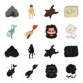 Primitive, fish, spear, torch .Stone age set collection icons in black,cartoon style vector symbol stock illustration Royalty Free Stock Photo