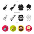 Primitive, fish, spear, torch .Stone age set collection icons in black, flat, monochrome style vector symbol stock