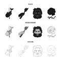 Primitive, fish, spear, torch .Stone age set collection icons in black,monochrome,outline style vector symbol stock