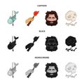 Primitive, fish, spear, torch .Stone age set collection icons in cartoon,black,monochrome style vector symbol stock
