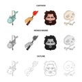 Primitive, fish, spear, torch .Stone age set collection icons in cartoon,outline,monochrome style vector symbol stock