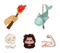 Primitive, fish, spear, torch .Stone age set collection icons in cartoon style vector symbol stock illustration web.