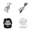 Primitive, fish, spear, torch .Stone age set collection icons in monochrome style vector symbol stock illustration web. Royalty Free Stock Photo