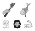 Primitive, fish, spear, torch .Stone age set collection icons in monochrome style vector symbol stock illustration web. Royalty Free Stock Photo