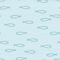 Primitive fishes swimming in the sea. Seamless pattern. Simple shapes, lines, dots Royalty Free Stock Photo