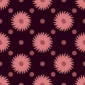 Primitive floral seamless pattern. Simple flowers, polka dot.