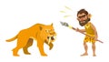 Primitive hunter and saber-toothed tiger Royalty Free Stock Photo