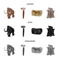 Primitive, mammoth, weapons, hammer .Stone age set collection icons in cartoon,black,monochrome style vector symbol Royalty Free Stock Photo