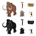 Primitive, mammoth, weapons, hammer .Stone age set collection icons in cartoon,black style vector symbol stock Royalty Free Stock Photo