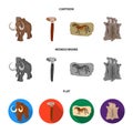 Primitive, mammoth, weapons, hammer .Stone age set collection icons in cartoon,flat,monochrome style vector symbol stock