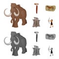 Primitive, mammoth, weapons, hammer .Stone age set collection icons in cartoon,monochrome style vector symbol stock Royalty Free Stock Photo