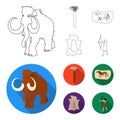 Primitive, mammoth, weapons, hammer .Stone age set collection icons in outline,flat style vector symbol stock