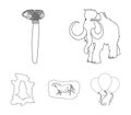 Primitive, mammoth, weapons, hammer .Stone age set collection icons in outline style vector symbol stock illustration