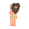 Primitive Man Character from Stone Age Wearing Animal Skin and Holding Spear Vector Illustration Royalty Free Stock Photo